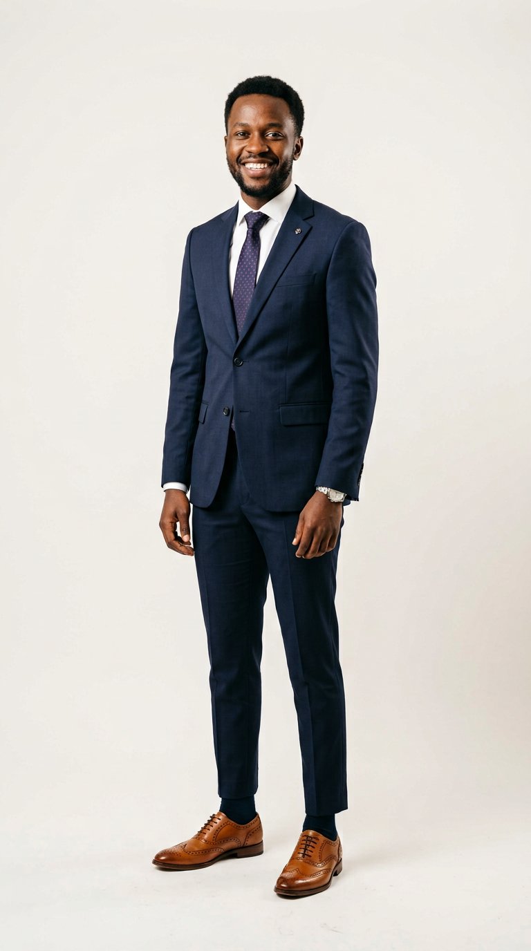 Studio portrait — client wearing the Senator Brown Brogues